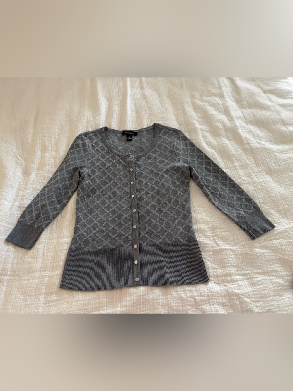 White House Black Market Gray Metallic Button Front Cardigan Size Small